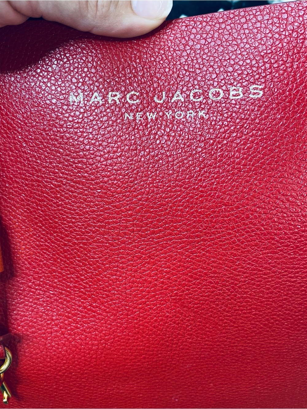 Marc Jacobs The Grind Leather Tote Bag Fire Red Gold Hardware Padlock Charm - Picture 10 of 14